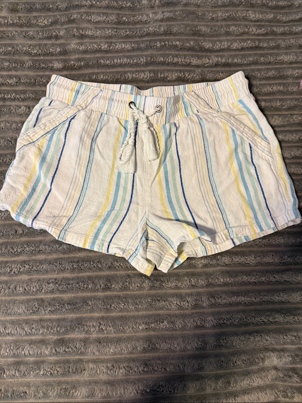 Jolt White Striped Drawstring Athletic Shorts